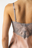 NK IMODE Mireille baby doll silk chemise in rose gold, showcasing delicate satin fabric and elegant design for sleepwear.
