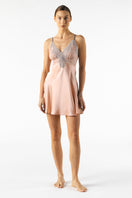 Silk chemise by NK IMODE, MIREILLE bust-support nightgown in elegant rose gold, featuring delicate fabric and feminine design.