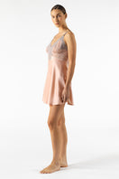 Silk chemise nightgown in rose gold with bust-support, designed by NK IMODE, featuring smooth fabric and elegant fit.