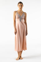 Mireille bust-support long silk nightgown in rose gold by NK Imode, featuring elegant fabric and delicate design.