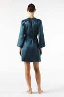 NK IMODE Mireille short silk robe in Stardust fabric, featuring a luxurious, lightweight design with elegant detailing.