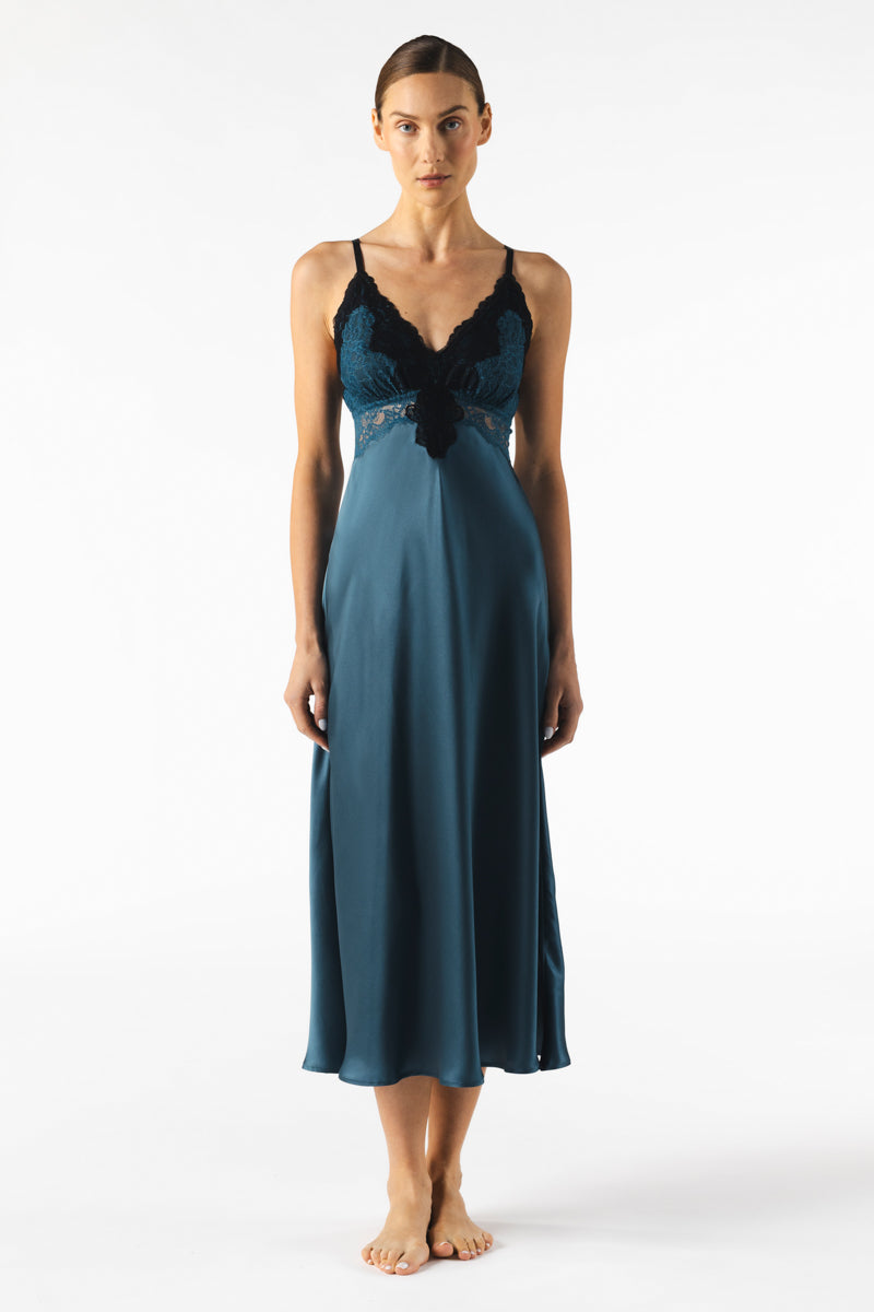 MIREILLE bust-support long silk nightgown in stardust color by NK IMODE, featuring elegant design and smooth silk fabric.
