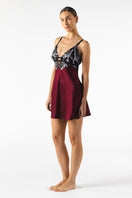 Roxy bust-support silk chemise in Bordeaux color, stylish nightgown by NK Imode, featuring smooth silk fabric and elegant design.