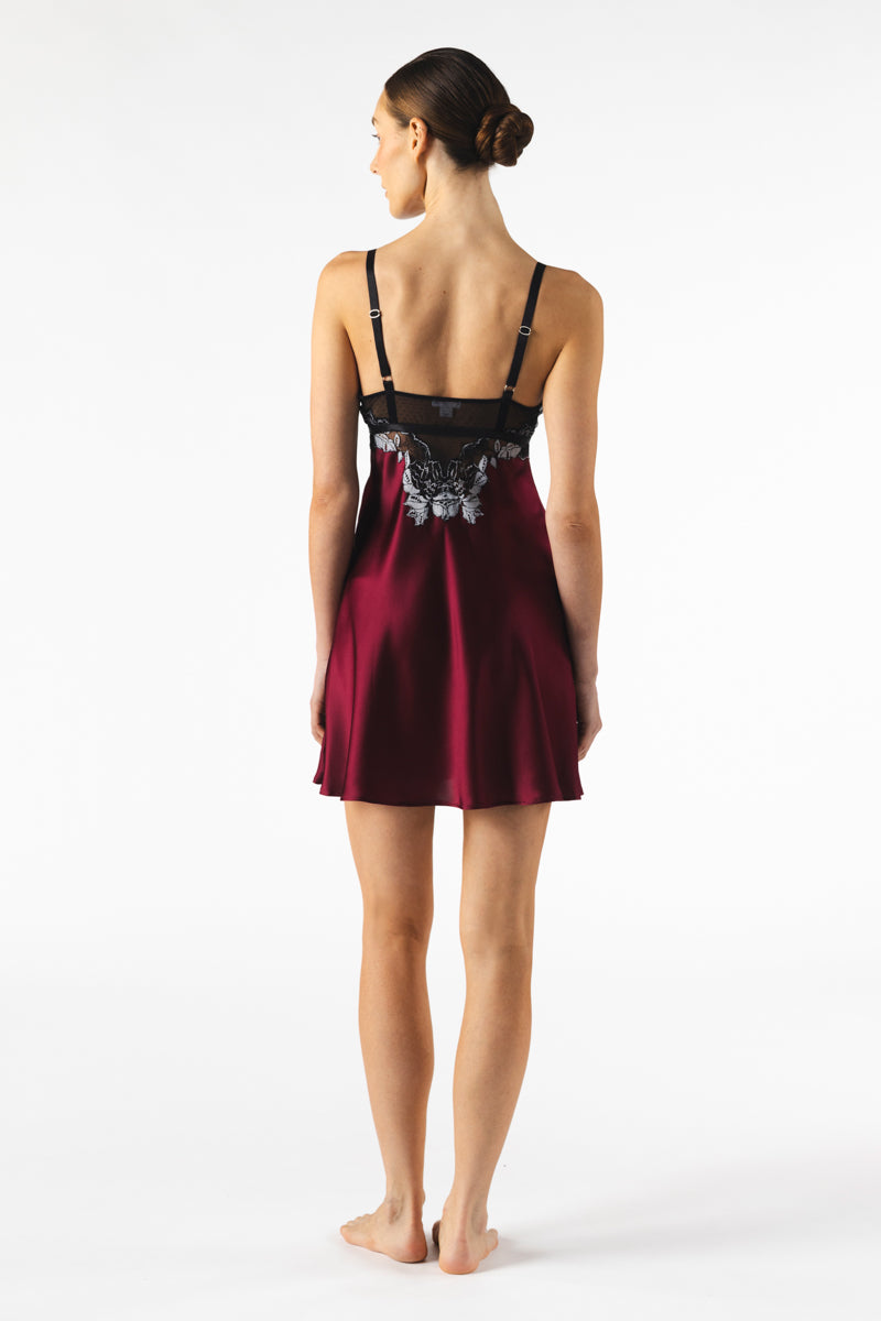 NK IMODE ROXY bust-support silk chemise in Bordeaux, elegant nightgown with delicate fabric and refined design.