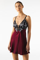 NK IMODE ROXY bust-support silk chemise in Bordeaux, elegant nightgown with delicate silk fabric and feminine design.