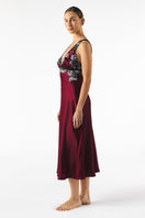 NK Imode Roxy bust-support long silk gown in Bordeaux, elegant nightgown with a smooth, flowing fabric and detailed design.