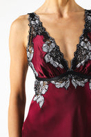 Roxy bust-support long silk gown in Bordeaux by NK IMODE, featuring elegant design and smooth silk fabric.