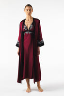 Roxy bust-support long silk gown in Bordeaux by NK IMODE, featuring smooth fabric and elegant design.