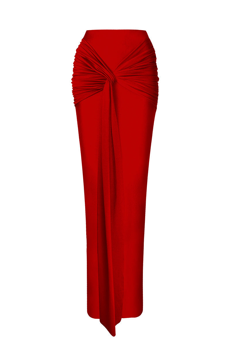 LEDIEL VARI Maxi Skirt shown in a flowing, knee-length design with soft fabric and elegant waist detailing.