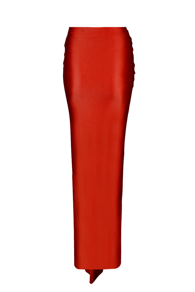LEDIEL VARI MAXI SKIRT in flowing fabric, shown from the back with a full-length design and subtle slit detail.