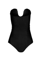 Black SERRANIA one-piece swimsuit by LAURA ESCOBAR, featuring sleek design and supportive fit, displayed on a model.