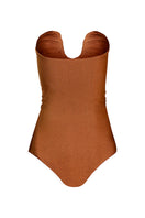 Laura Escobar Serrania one-piece swimsuit in terracotta, showcasing a stylish fitted design and secure straps.