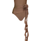 LAURA ESCOBAR Tobacco One Piece swimsuit in Mocha, featuring a stylish fit and smooth fabric, displayed on a model.