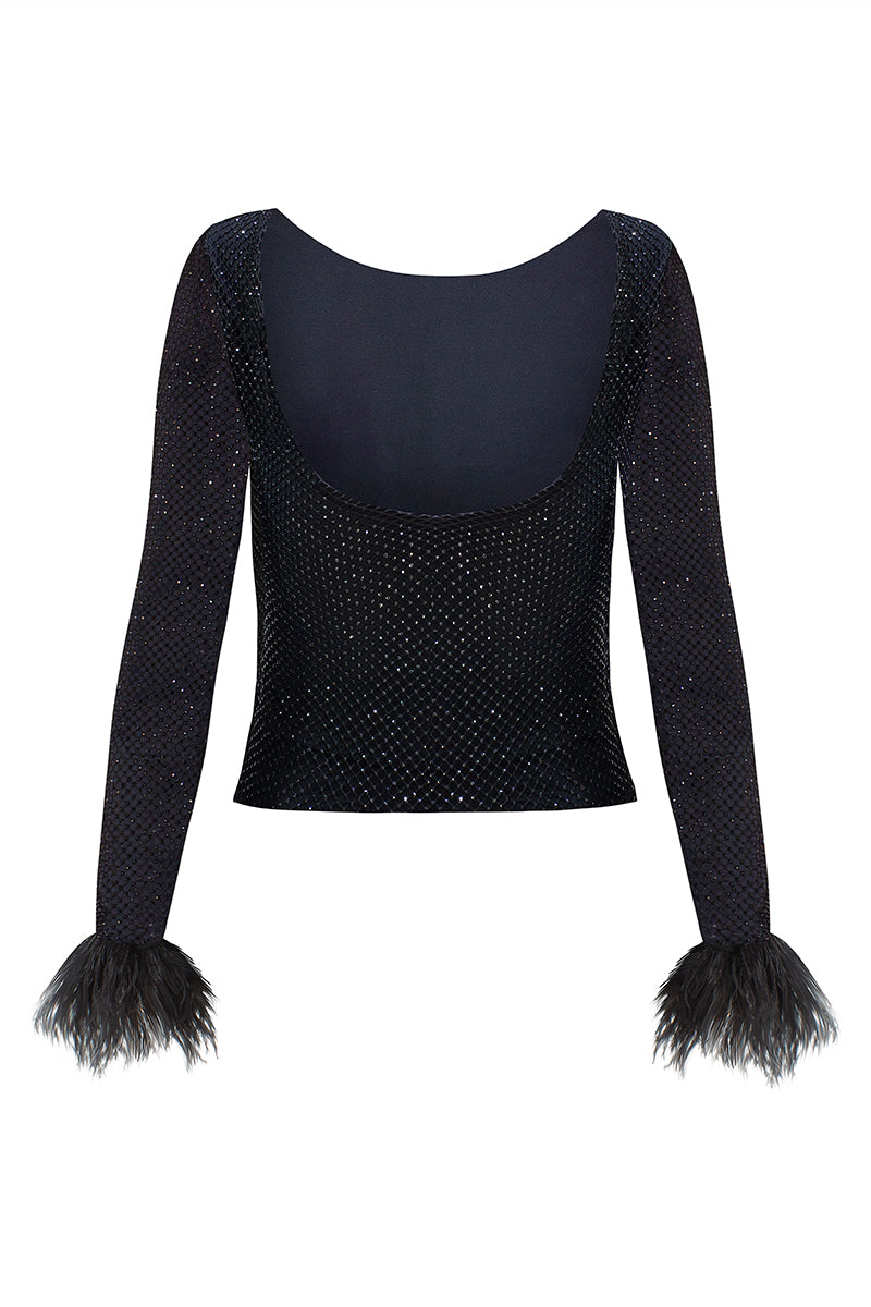 LEDIEL Pluma Top, stylish women's blouse with intricate detailing and lightweight fabric, front view showing neckline and texture.