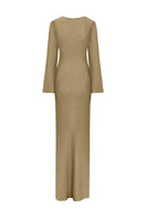 LAURA ESCOBAR BARÚ GOLD long maxi dress in a flowing fabric, featuring a sleek design and elegant gold color.