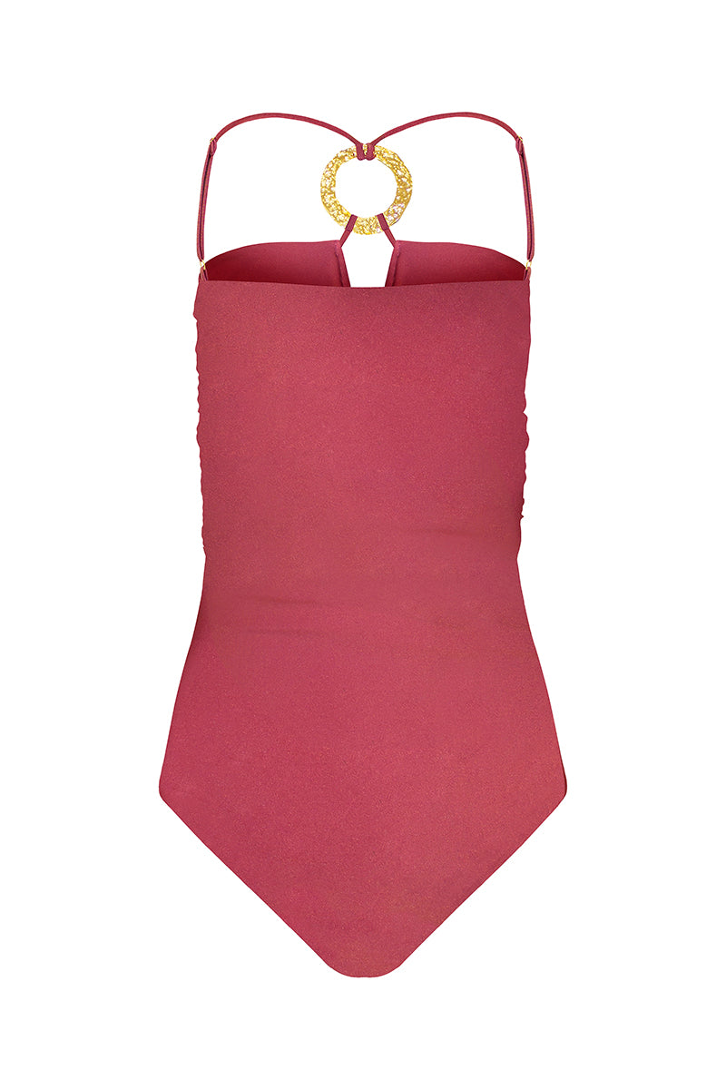 Laura Escobar Isla Dragonfruit one-piece swimsuit featuring vibrant dragonfruit print and sleek design, perfect for swimming or beachwear.
