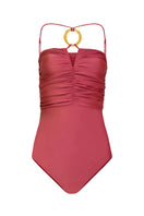 Laura Escobar Isla Dragonfruit one-piece swimsuit featuring vibrant pink and green dragonfruit print on a sleek, fitted swimwear design.