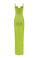 Pistachio Laura Escobar maxi dress with flowy fabric and elegant design, perfect for summer and special occasions.