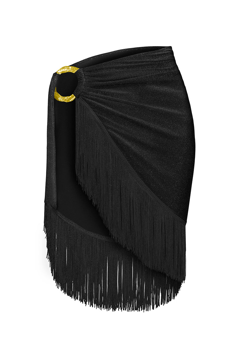 Laura Escobar black Beth pareo cover-up shown draped, lightweight fabric, perfect for beach or poolside wear.
