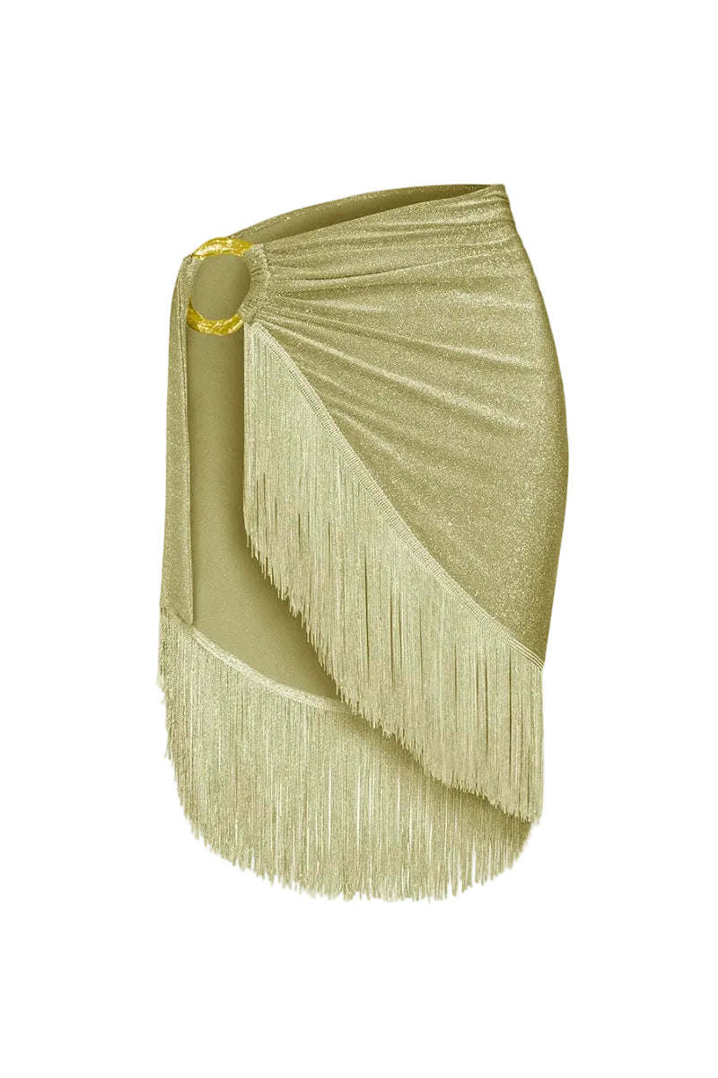 Laura Escobar Beth Pareo in gold, stylish cover-up with lightweight fabric, perfect for beach or poolside wear.