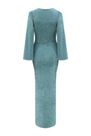 Blue Centella maxi dress by Laura Escobar, flowing fabric with a fitted waist and elegant design, ideal for summer occasions.