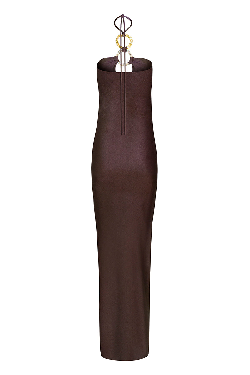 Mocca maxi dress by Laura Escobar featuring flowing fabric and elegant design, perfect for stylish summer occasions.