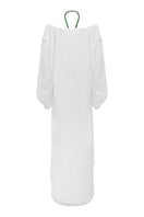 White PAZ maxi dress by LAURA ESCOBAR featuring flowing fabric and a relaxed fit, perfect for casual or summer occasions.