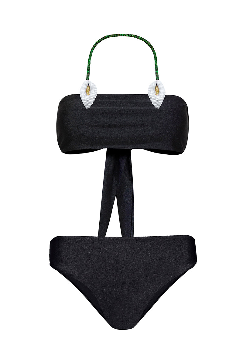 Black Lirio bikini by Laura Escobar featuring a stylish, modern design with adjustable straps and minimal coverage.