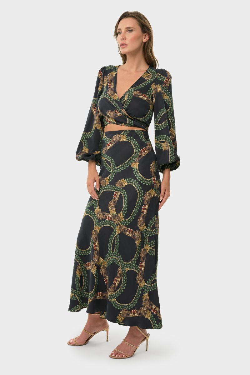 niLuu Maia wrap top in Dion fabric, stylish women's tops with a flattering fit and elegant design, shown in this image.
