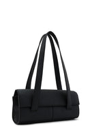 Black pebble leather Michelle shoulder bag by behno New York, featuring a sleek design and sturdy shoulder strap.