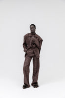 Studio NK midnight blazer in ash brown, tailored jacket with a sleek fit, featuring a classic collar and button closure.