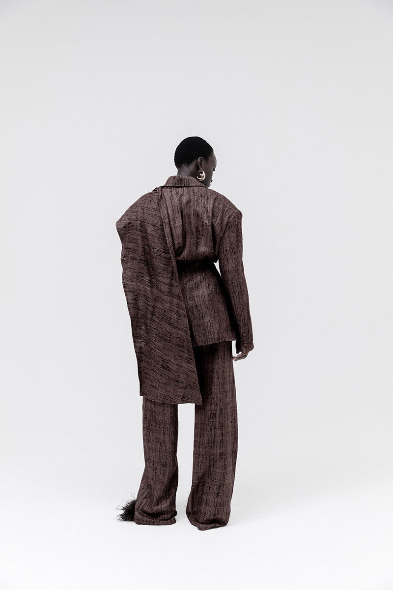 Studio NK midnight blazer in ash brown, tailored jacket with a sleek fit and classic lapel design, perfect for stylish office wear.