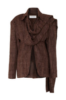 Studio NK midnight blazer in ash brown, stylish jacket with tailored fit and classic lapel design, front view.