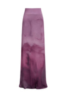 Purple printed Tinta Latina MIEL maxi skirt with flowing fabric and vibrant floral design.