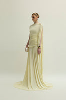 Yellow Minerva gown by Jenny K Tran featuring elegant fabric and flowing design, perfect for formal occasions.