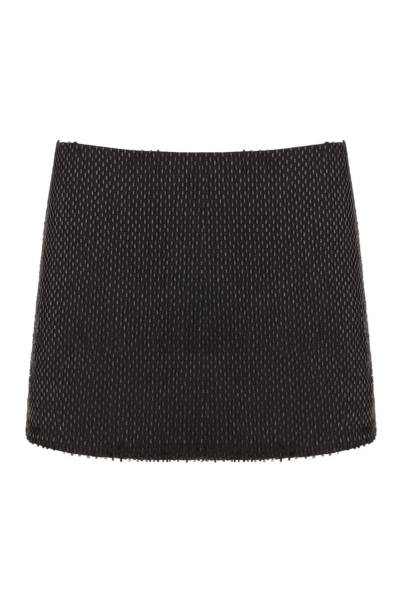 BUGLE BEAD MINI SKIRT IN BLACK