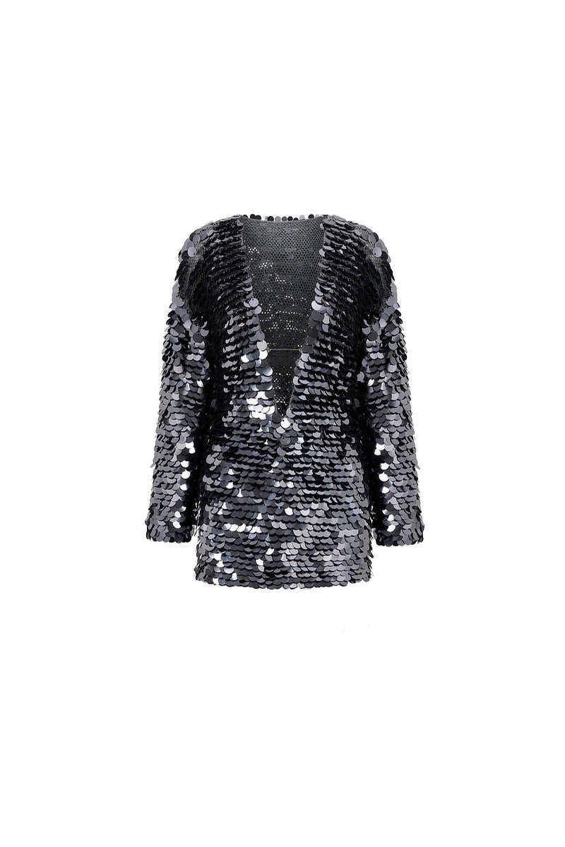 HAND-CROCHET SEQUIN EMBELLISHED MINI DRESS IN GUN METAL
