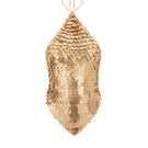 Hand-crochet gold sequined open-back top by Mirel Prentice with matte finish, stylish and eye-catching women's fashion top.