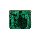 Emerald green hand-crochet mini skirt with sequin embellishments by Mirel Prentice, showcasing intricate detailing and vibrant color.