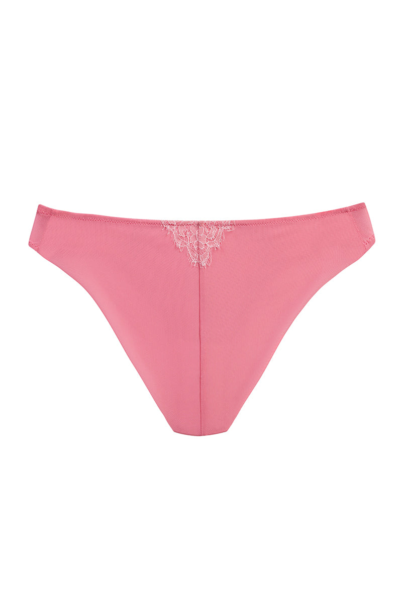 Scarlett Gasque missess macaron knicker in vibrant fuchsia, showcasing soft underwear with delicate lace details and a comfortable fit.