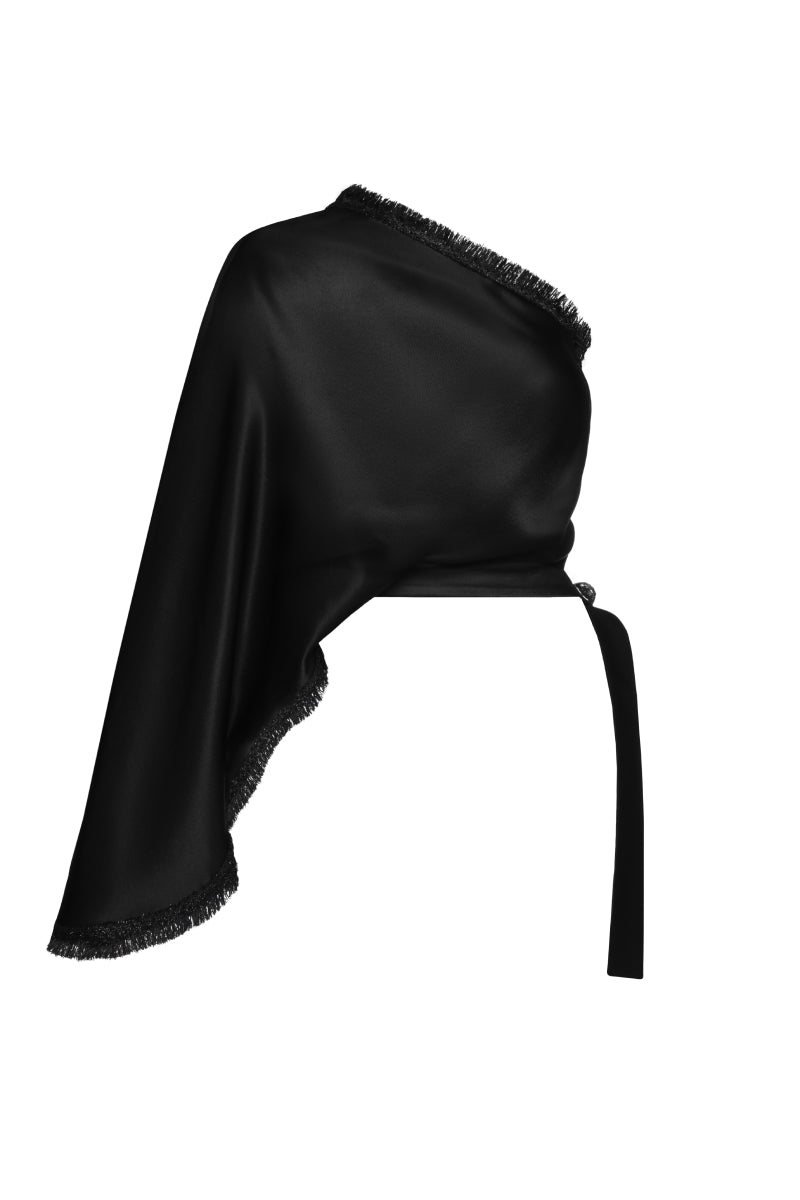 BLACK ASYMMETRICAL BLOUSE - CULT MIA