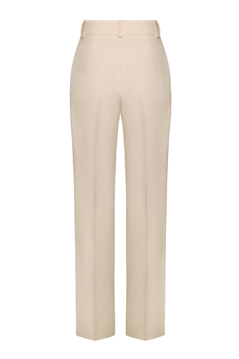 CREAM FUZZY DETAILS STRAIGHT LEG PANTS - CULT MIA