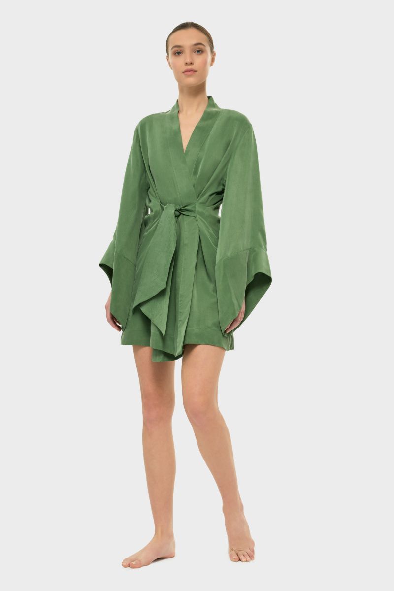 AQUAFLORA AMARA MINI KIMONO ROBE IN MOSS - CULT MIA