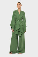 niLuu AQUAFLORA Amara mini kimono robe in moss, lightweight robe with long sleeves and floral pattern, casual and elegant style