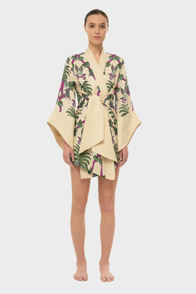 AQUAFLORA AMARA MINI KIMONO ROBE IN PALMERA - CULT MIA