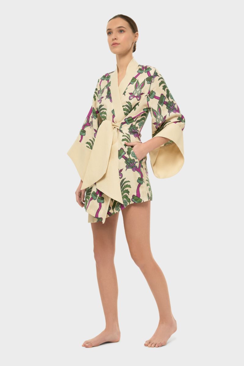 AQUAFLORA AMARA MINI KIMONO ROBE IN PALMERA - CULT MIA