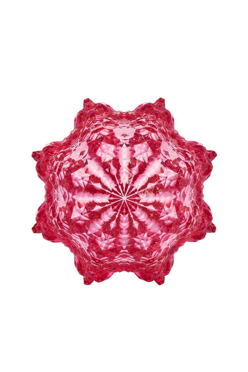 MESH Alhambra top handle bag in gradient cherry frost with rounded shape and top handle, showcasing vibrant color and textured finish.
