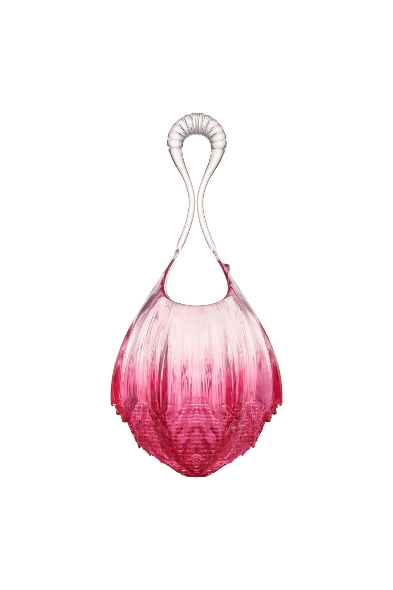 MESH ALHAMBRA top handle bag in gradient cherry frost color with sleek design and sturdy handle, front view.