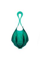 MESH ALHAMBRA top handle bag in solid emerald green with structured design and top handle, front view.