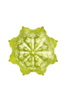 Mesh Alhambra top handle bag in gradient Limonata with sleek design, shown from the bottom view.
